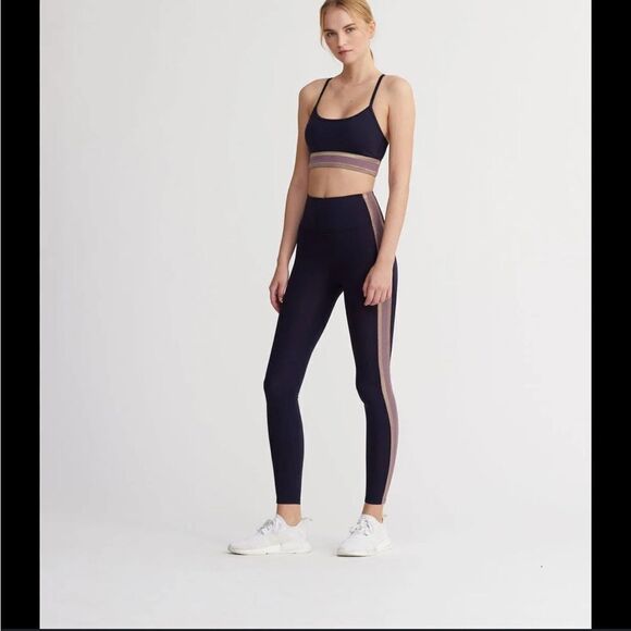 Nylora Bartley Leggings Navy Blue with gold and Lavender  Stripe on sides Sz L - Picture 4 of 16